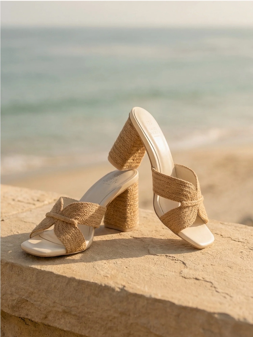 Braided Tan Block Heel Mules
